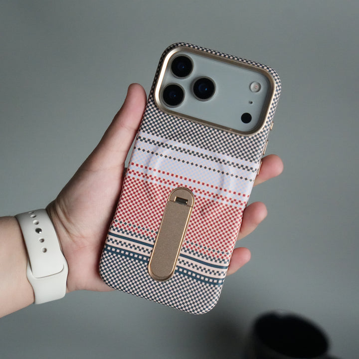 iPhone 17 Pro Premium Pattern Back Case with Metal Kickstand | Slim Shockproof Protective Cover