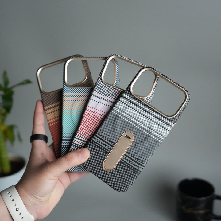 iPhone 17 Pro Premium Pattern Back Case with Metal Kickstand | Slim Shockproof Protective Cover