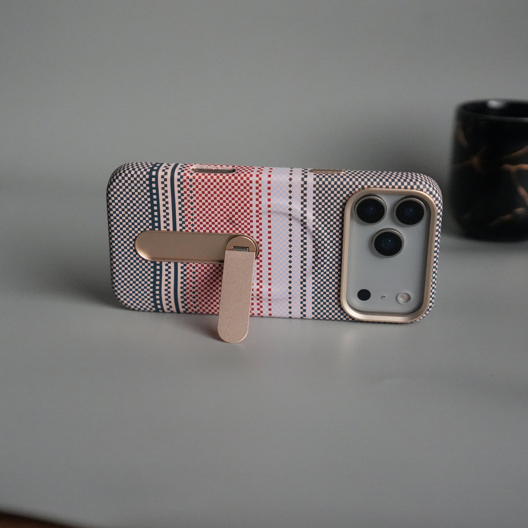 iPhone 17 Pro Premium Pattern Back Case with Metal Kickstand | Slim Shockproof Protective Cover