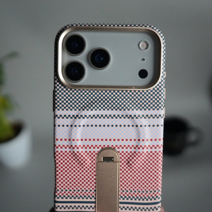 iPhone 17 Pro Premium Pattern Back Case with Metal Kickstand | Slim Shockproof Protective Cover