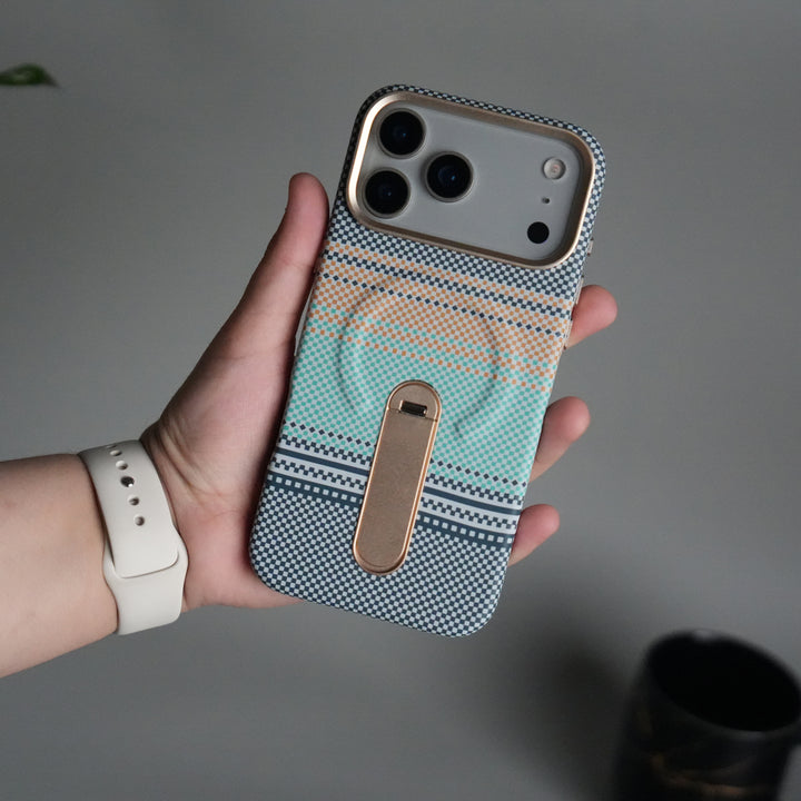 iPhone 17 Pro Premium Pattern Back Case with Metal Kickstand | Slim Shockproof Protective Cover