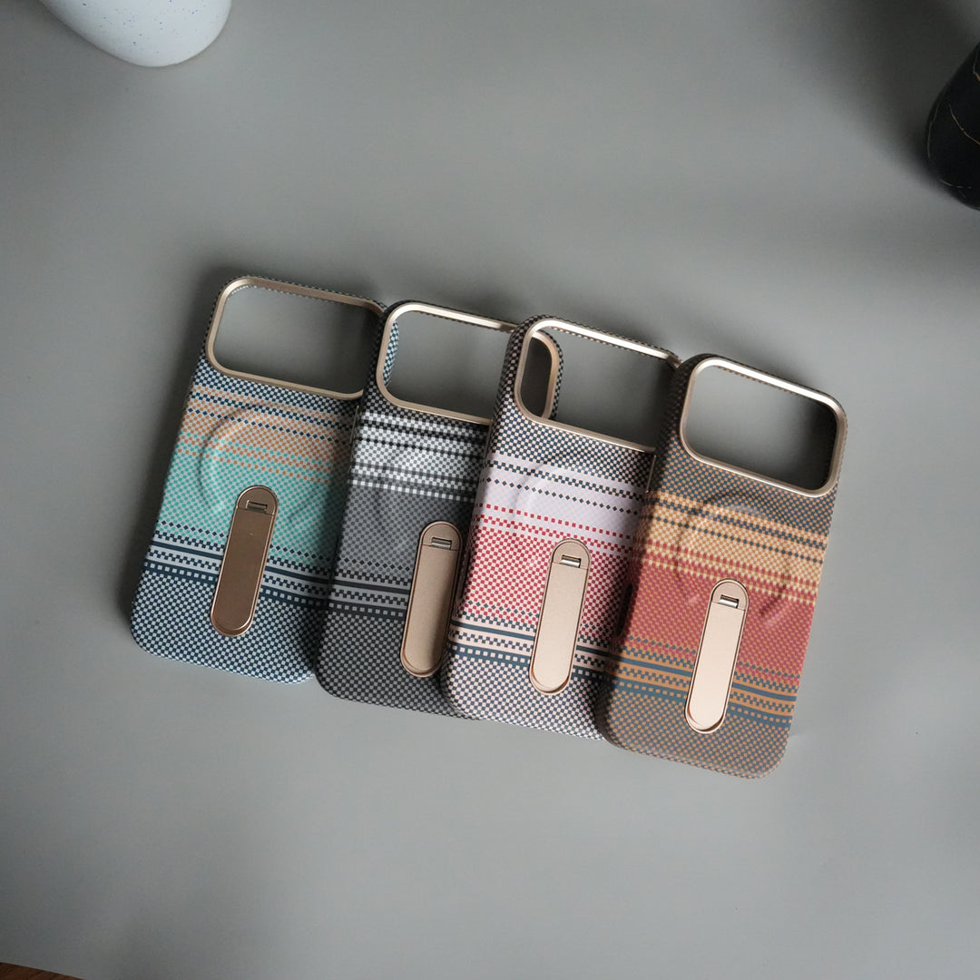 iPhone 17 Pro Premium Pattern Back Case with Metal Kickstand | Slim Shockproof Protective Cover