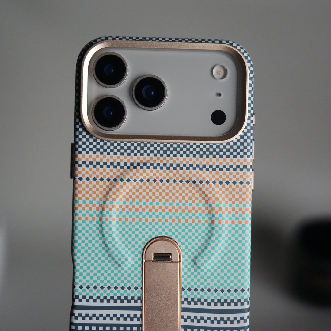 iPhone 17 Pro Premium Pattern Back Case with Metal Kickstand | Slim Shockproof Protective Cover