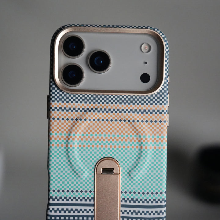 iPhone 17 Pro Premium Pattern Back Case with Metal Kickstand | Slim Shockproof Protective Cover