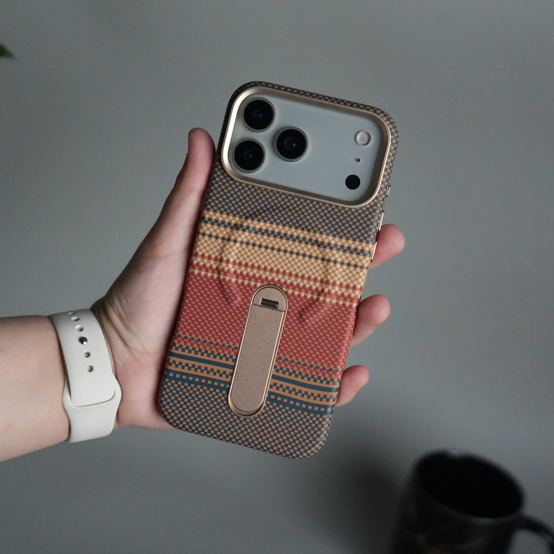 iPhone 17 Pro Premium Pattern Back Case with Metal Kickstand | Slim Shockproof Protective Cover