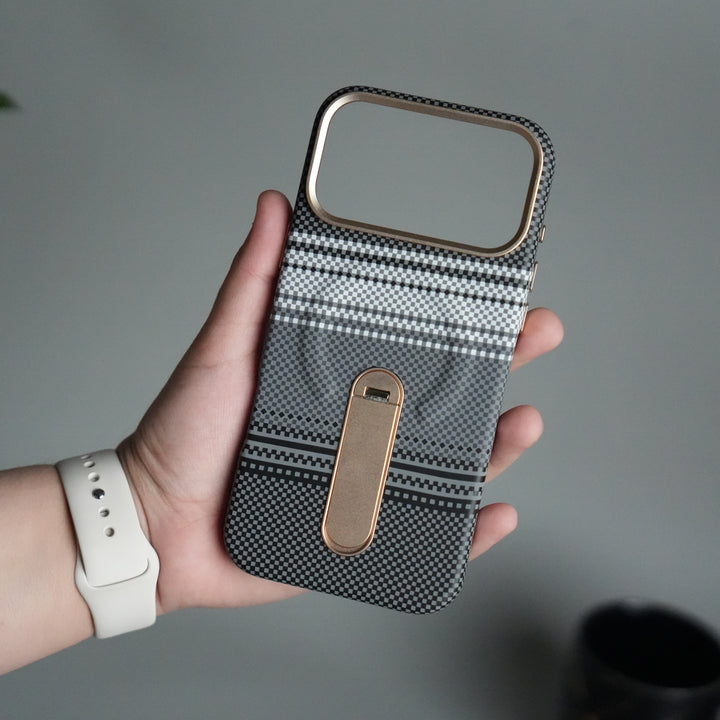 iPhone 17 Pro Premium Pattern Back Case with Metal Kickstand | Slim Shockproof Protective Cover