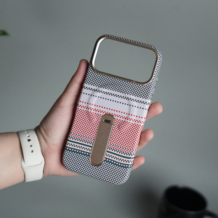 iPhone 17 Pro Premium Pattern Back Case with Metal Kickstand | Slim Shockproof Protective Cover