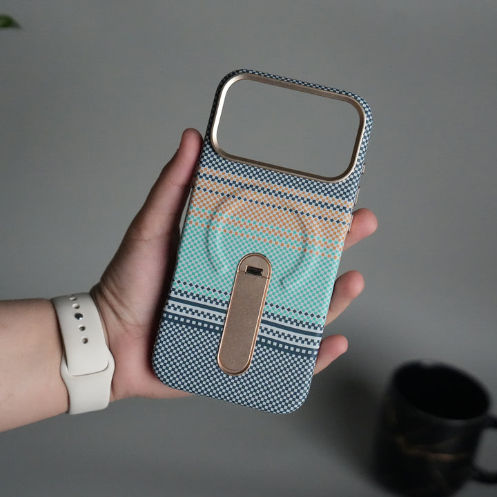 iPhone 17 Pro Premium Pattern Back Case with Metal Kickstand | Slim Shockproof Protective Cover