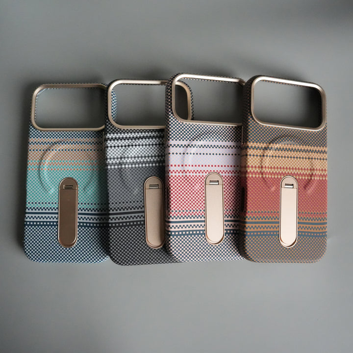 iPhone 17 Pro Premium Pattern Back Case with Metal Kickstand | Slim Shockproof Protective Cover