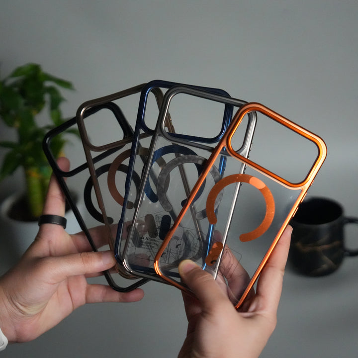 iPhone 17 Pro Transparent Side Chrome Electroplated Plated Magnetic Clear Back Case Covers