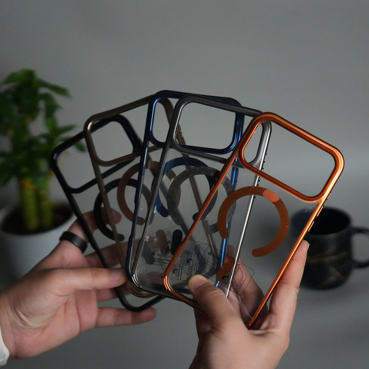 iPhone 17 Pro Transparent Side Chrome Electroplated Plated Magnetic Clear Back Case Covers