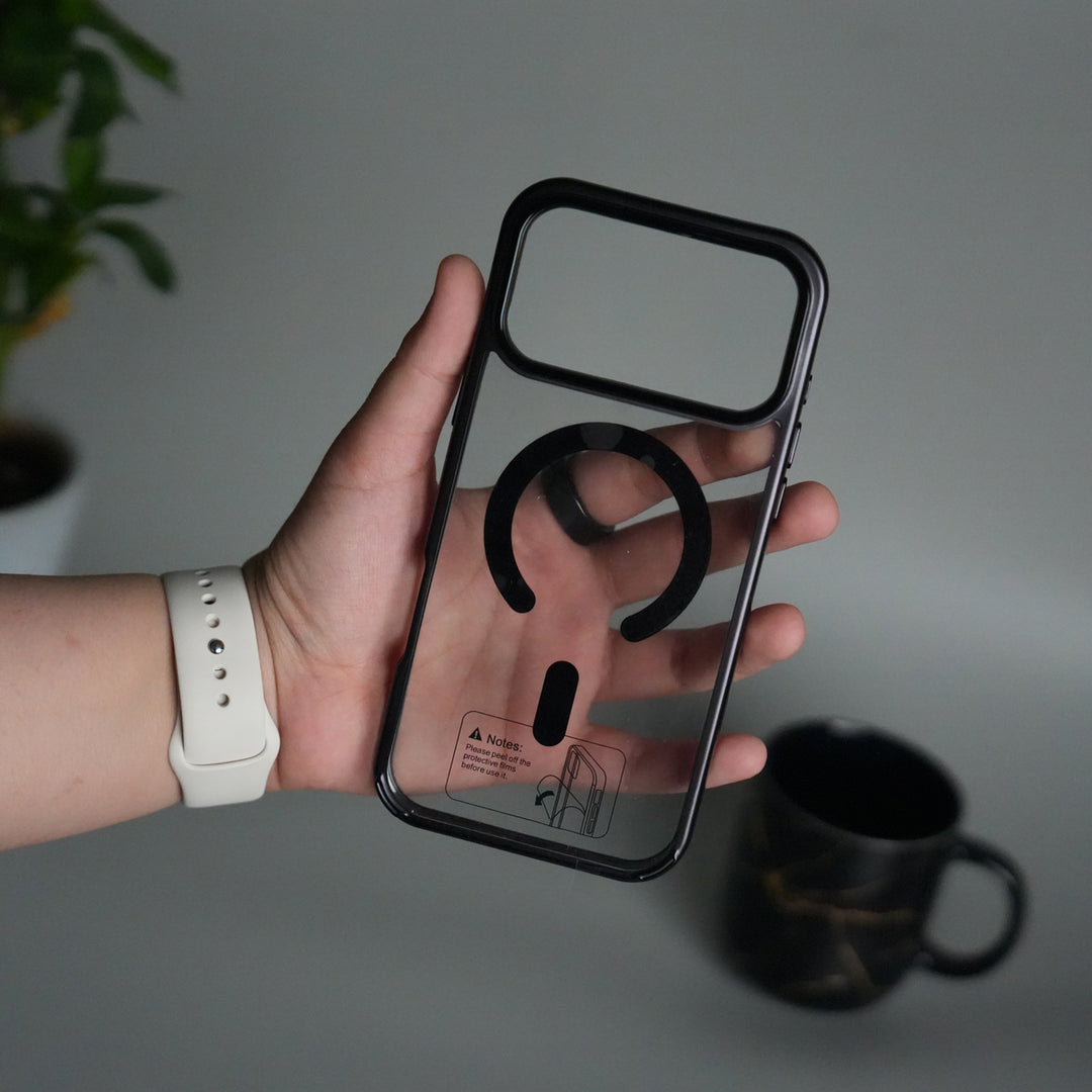 iPhone 17 Pro Transparent Side Chrome Electroplated Plated Magnetic Clear Back Case Covers