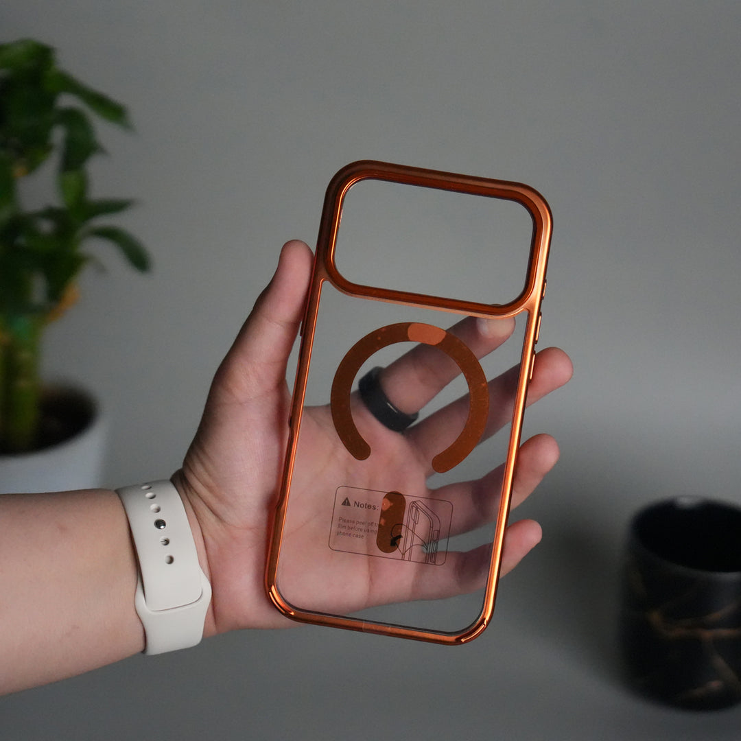 iPhone 17 Pro Transparent Side Chrome Electroplated Plated Magnetic Clear Back Case Covers