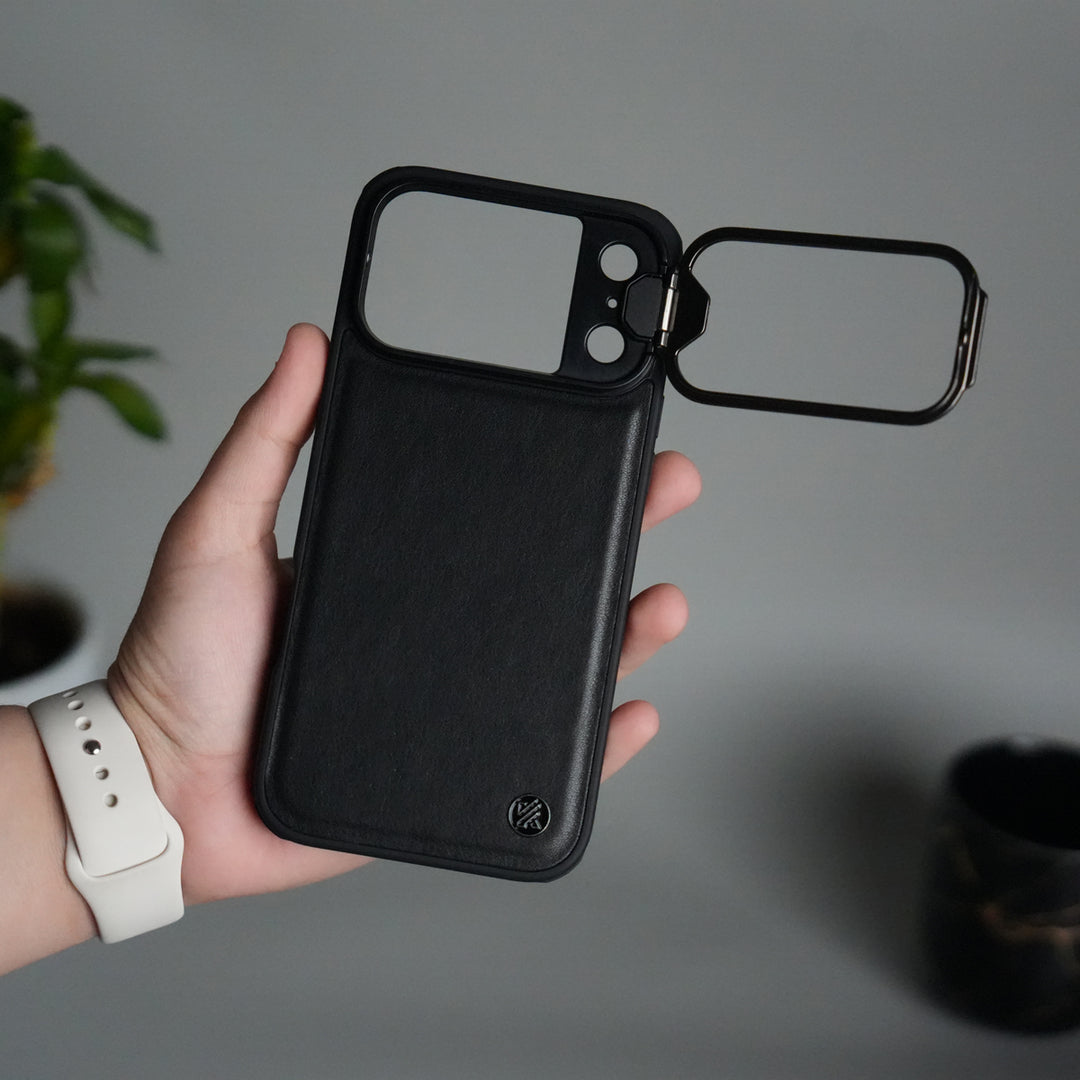 iPhone 17 Series Camera Protector Case | Sliding Metal Lens Cover | Shockproof Back Cover with Built-In Kickstand