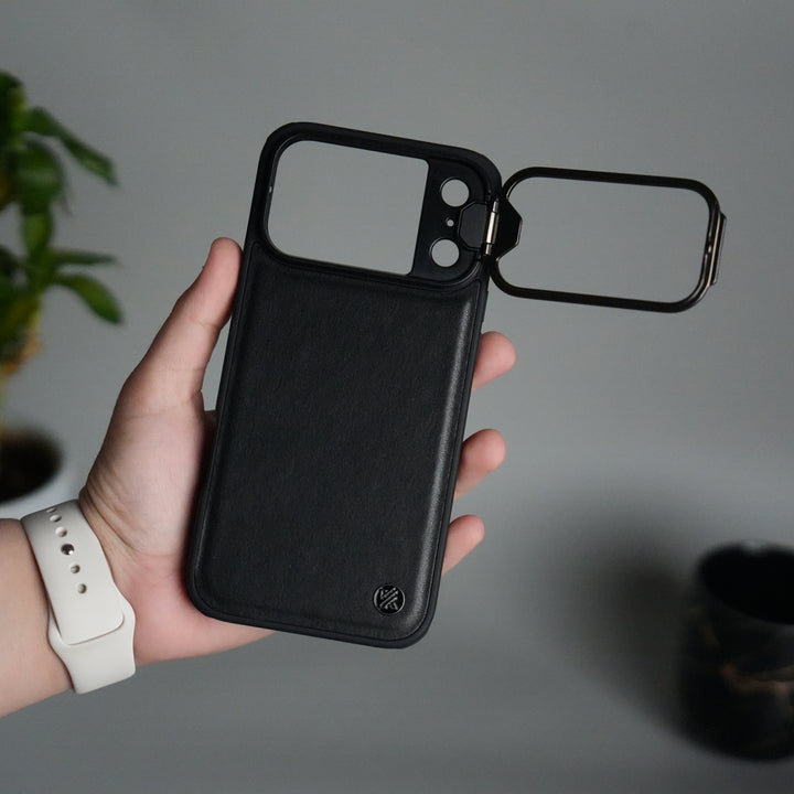 iPhone 17 Series Camera Protector Case | Sliding Metal Lens Cover | Shockproof Back Cover with Built-In Kickstand