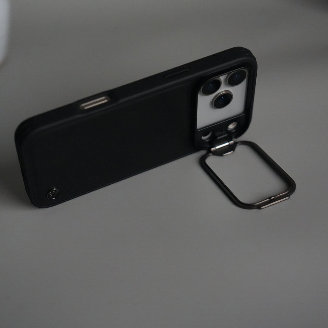 iPhone 17 Series Camera Protector Case | Sliding Metal Lens Cover | Shockproof Back Cover with Built-In Kickstand