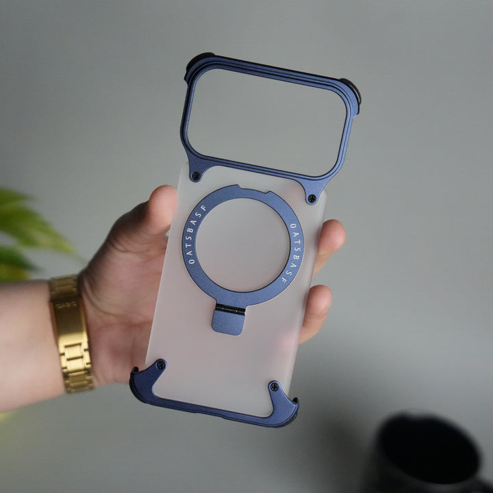 iPhone 17 Series Frosted Frameless Metal Kickstand Case | BLUE
