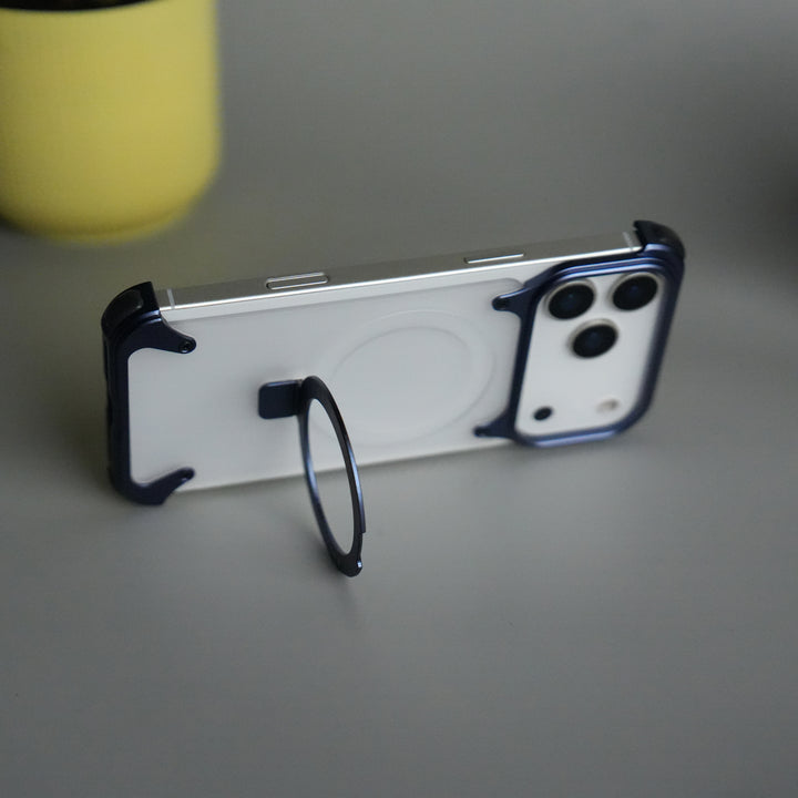 iPhone 17 Series Frosted Frameless Metal Kickstand Case | BLUE