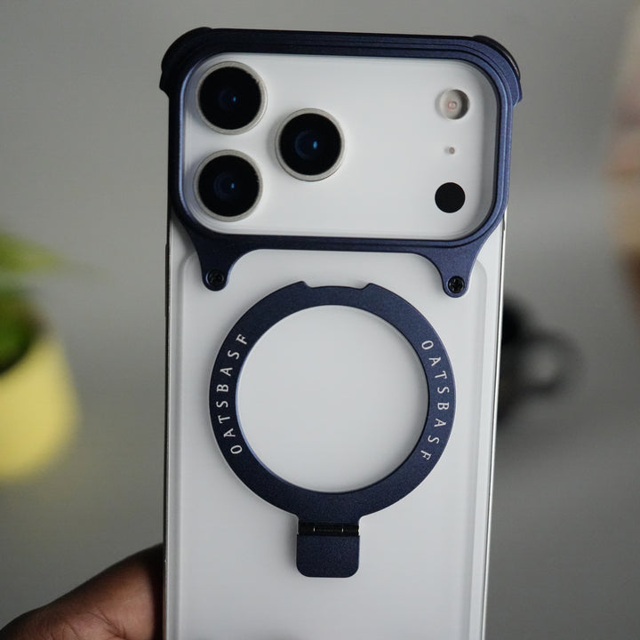 iPhone 17 Series Frosted Frameless Metal Kickstand Case | BLUE