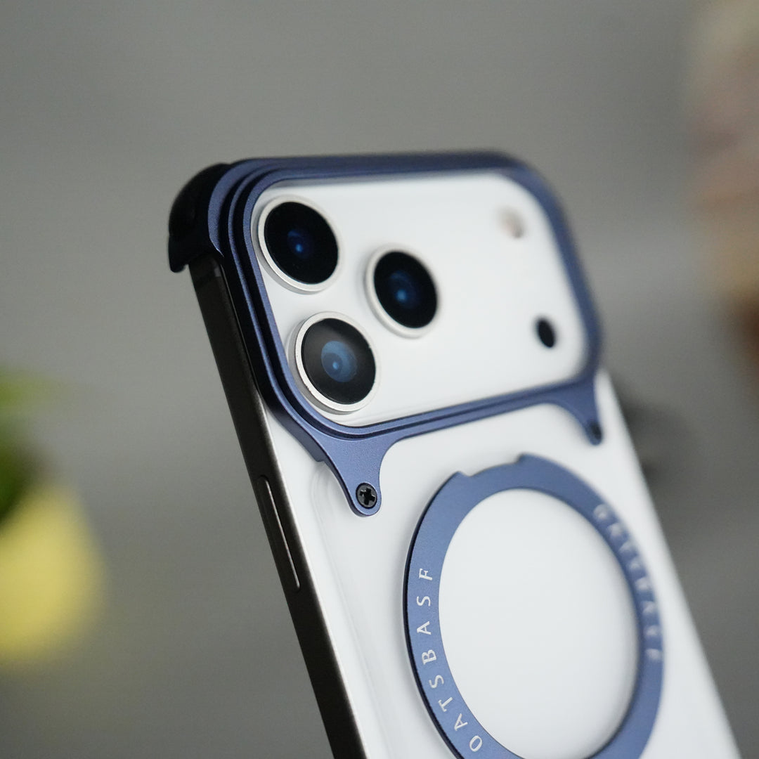 iPhone 17 Series Frosted Frameless Metal Kickstand Case | BLUE