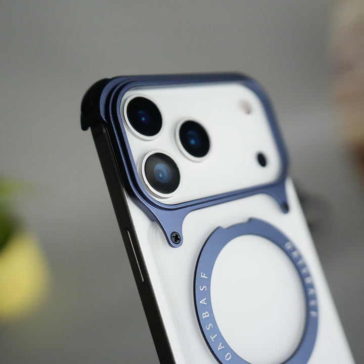 iPhone 17 Series Frosted Frameless Metal Kickstand Case | BLUE