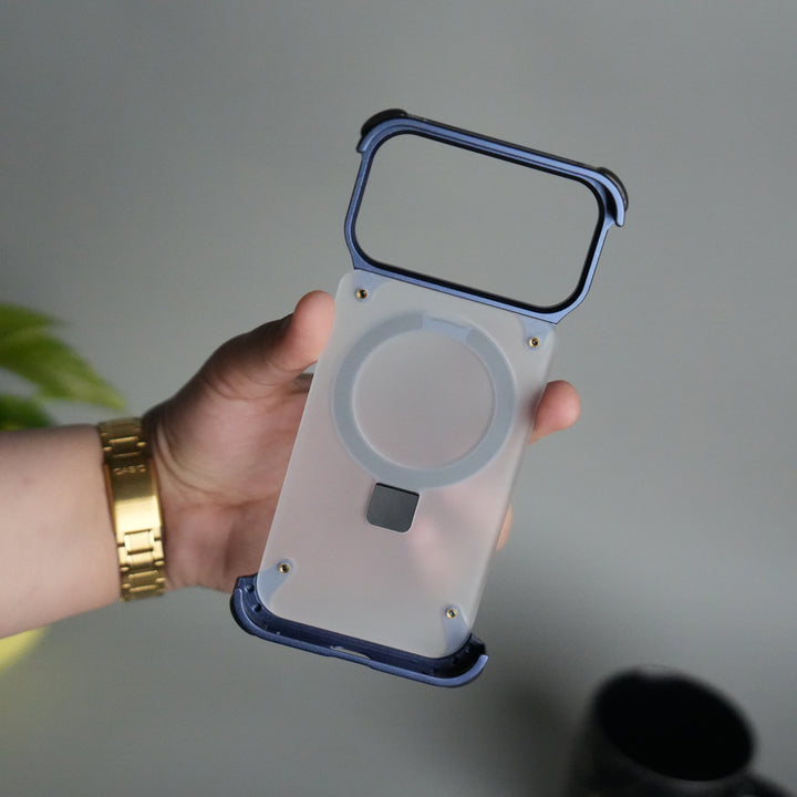 iPhone 17 Series Frosted Frameless Metal Kickstand Case | BLUE