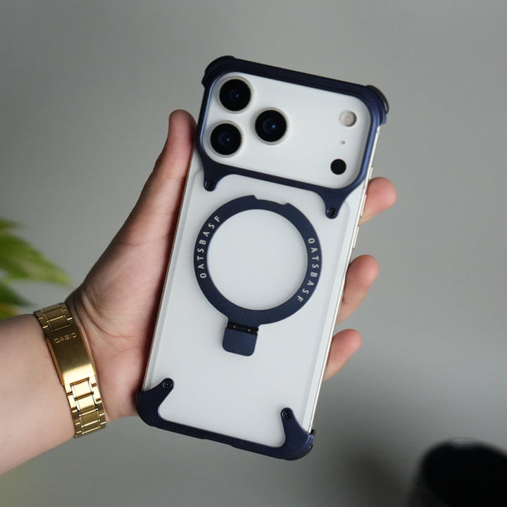 iPhone 17 Series Frosted Frameless Metal Kickstand Case | BLUE