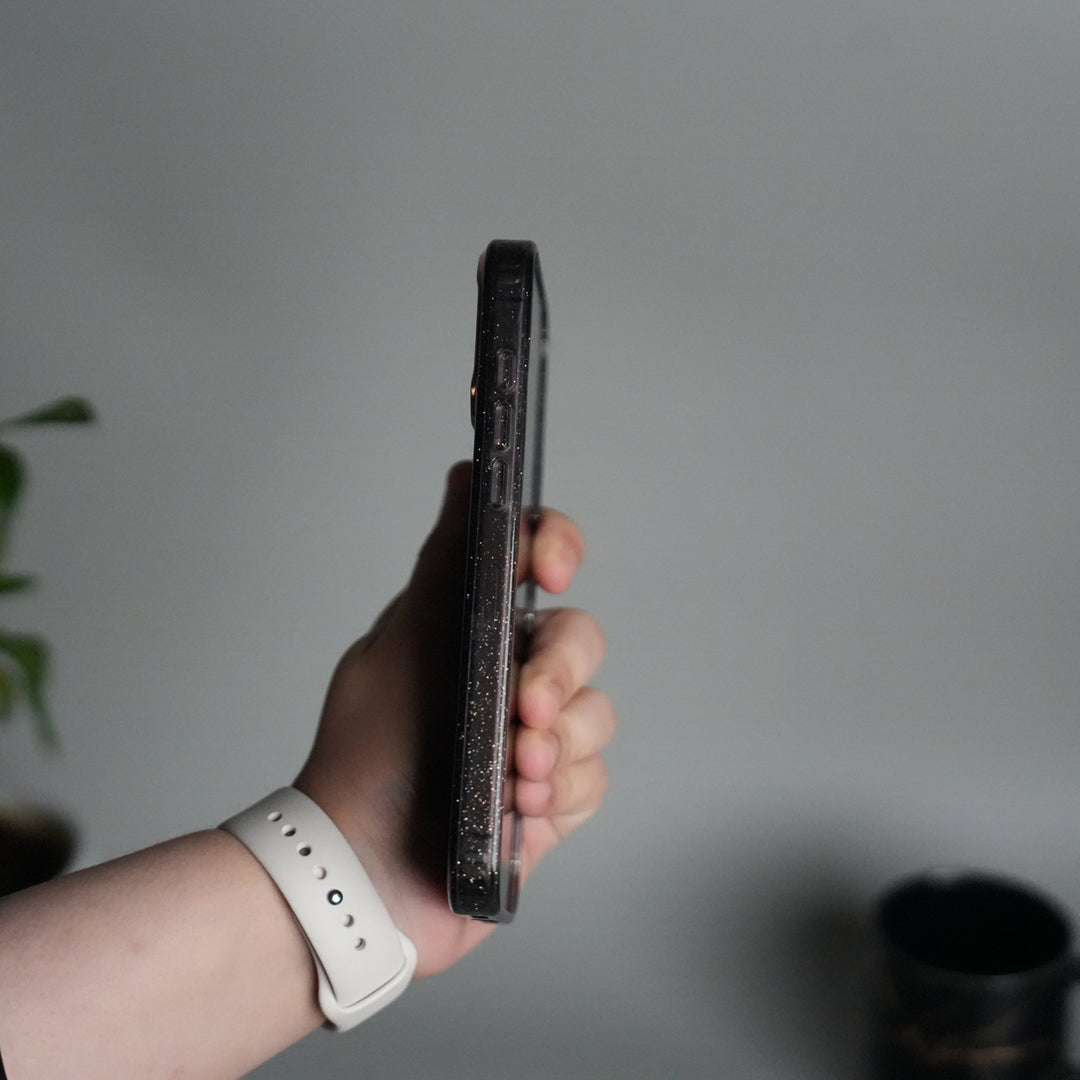 iPhone 17 Series Glitter Case | Transparent Cover with Sparkle Finish & Metallic Camera Bumper