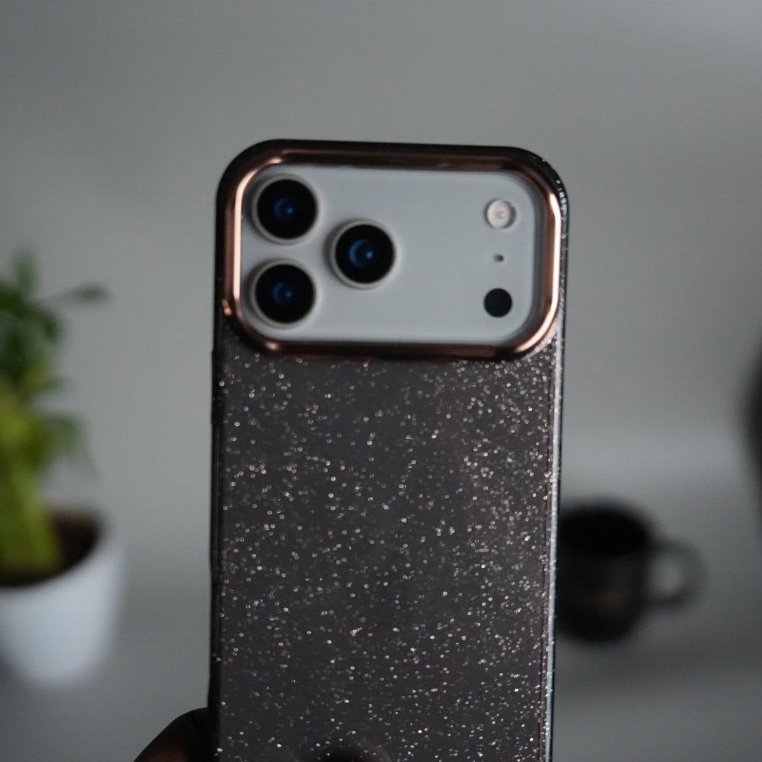 iPhone 17 Series Glitter Case | Transparent Cover with Sparkle Finish & Metallic Camera Bumper