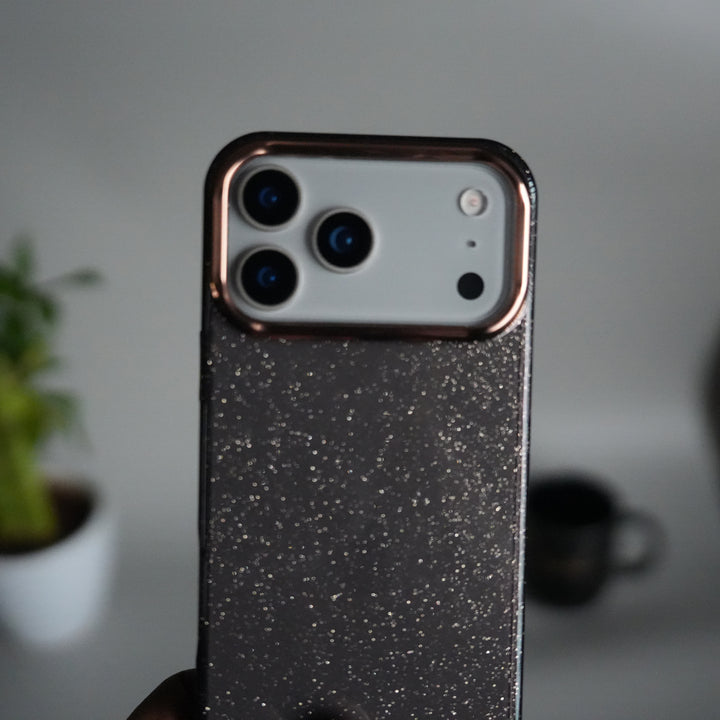 iPhone 17 Series Glitter Case | Transparent Cover with Sparkle Finish & Metallic Camera Bumper
