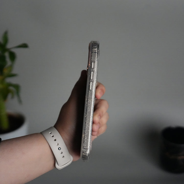 iPhone 17 Series Glitter Case | Transparent Cover with Sparkle Finish & Metallic Camera Bumper