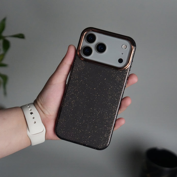iPhone 17 Series Glitter Case | Transparent Cover with Sparkle Finish & Metallic Camera Bumper
