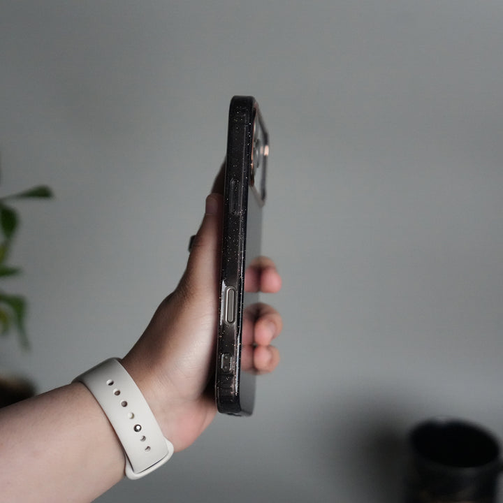 iPhone 17 Series Glitter Case | Transparent Cover with Sparkle Finish & Metallic Camera Bumper