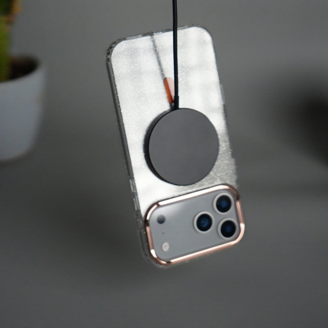 iPhone 17 Series Glitter MagSafe Case | Transparent Cover with Sparkle Finish & Metallic Camera Bumper