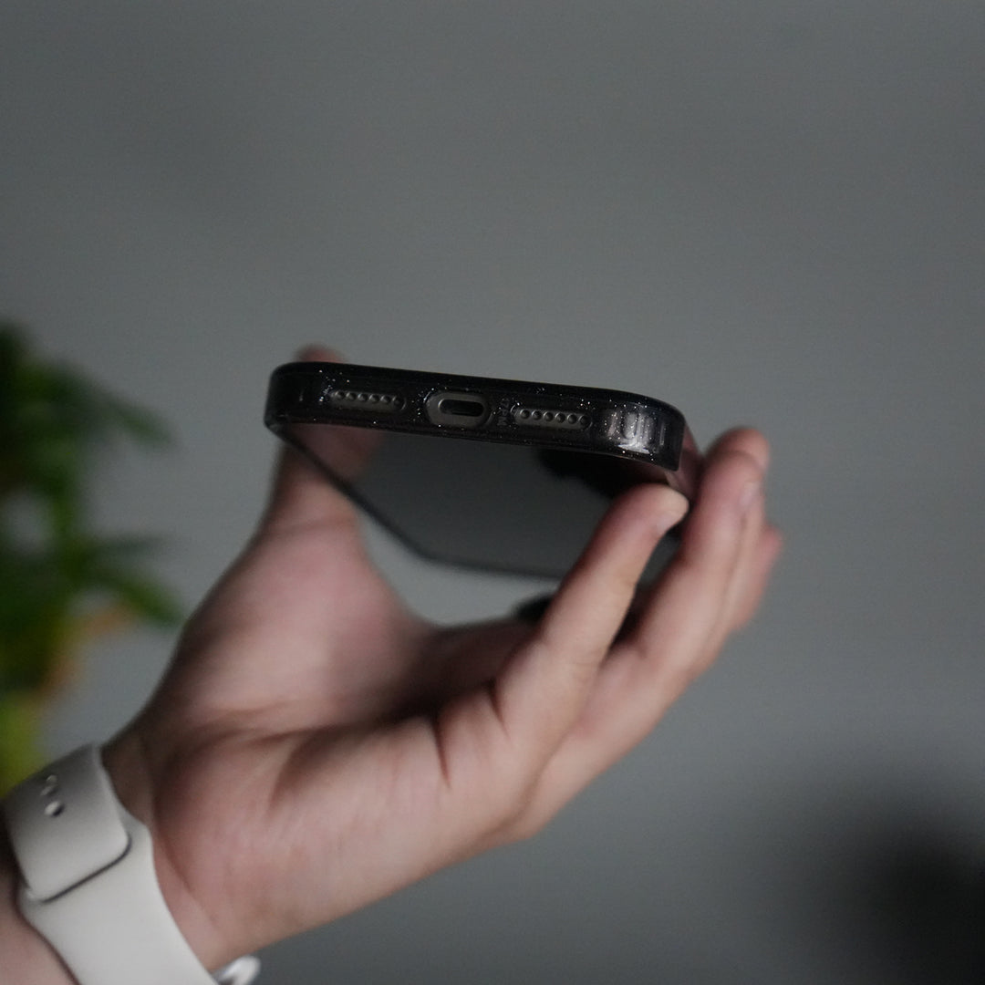 iPhone 17 Series Glitter MagSafe Case | Transparent Cover with Sparkle Finish & Metallic Camera Bumper