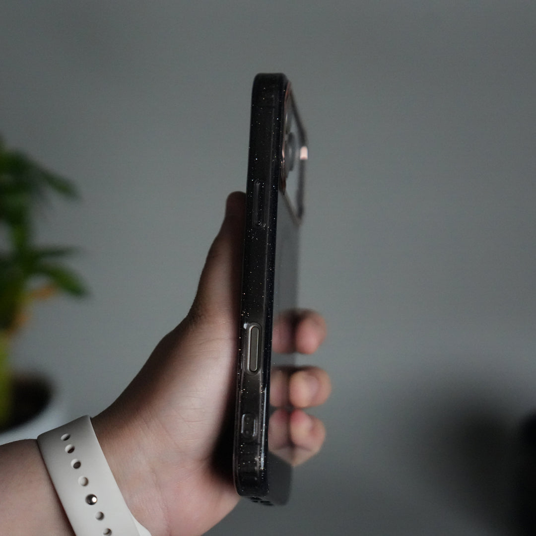 iPhone 17 Series Glitter MagSafe Case | Transparent Cover with Sparkle Finish & Metallic Camera Bumper