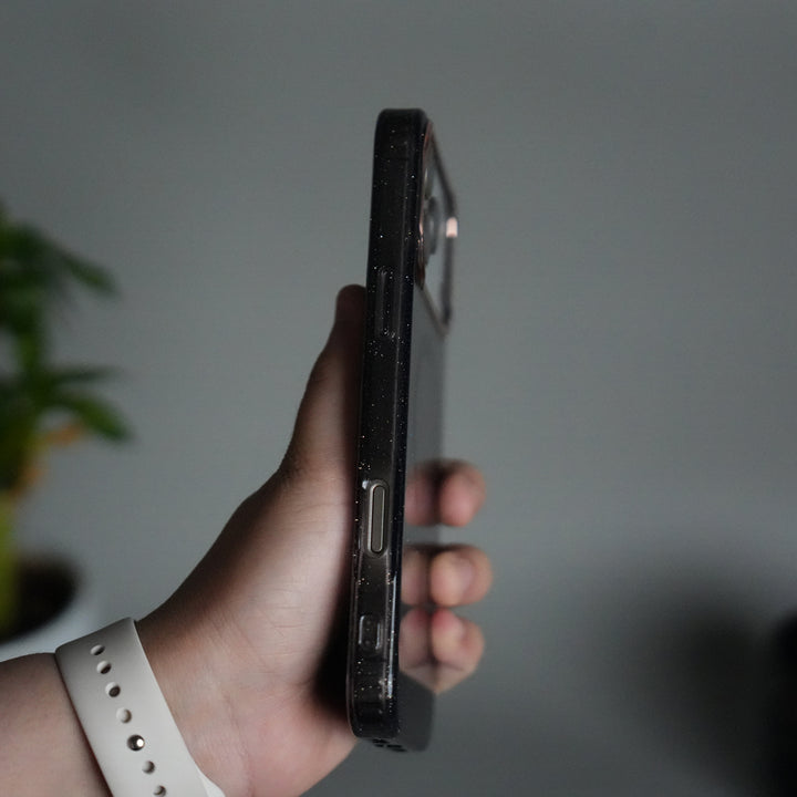 iPhone 17 Series Glitter MagSafe Case | Transparent Cover with Sparkle Finish & Metallic Camera Bumper