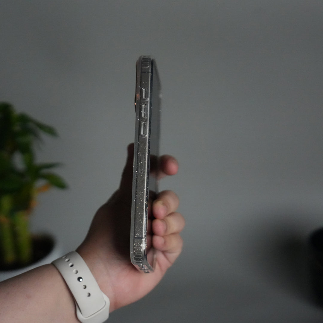 iPhone 17 Series Glitter MagSafe Case | Transparent Cover with Sparkle Finish & Metallic Camera Bumper