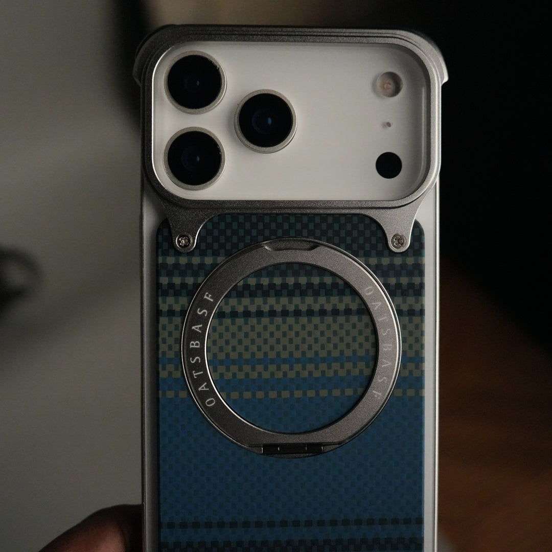 iPhone 17 Series Kevlar Fiber Texture Frameless Metal Kickstand Case