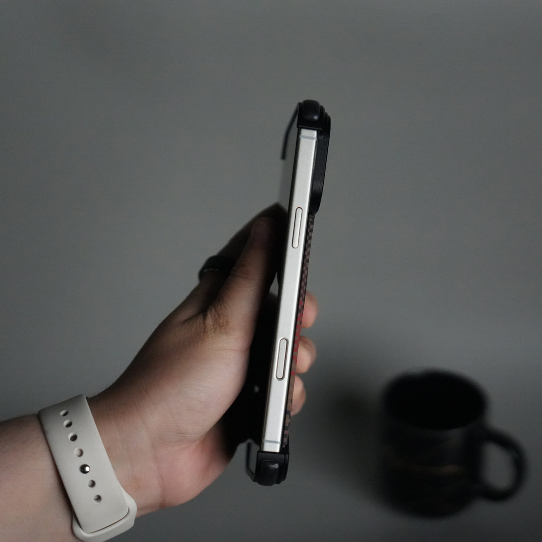 iPhone 17 Series Kevlar Fiber Texture Frameless Metal Kickstand Case