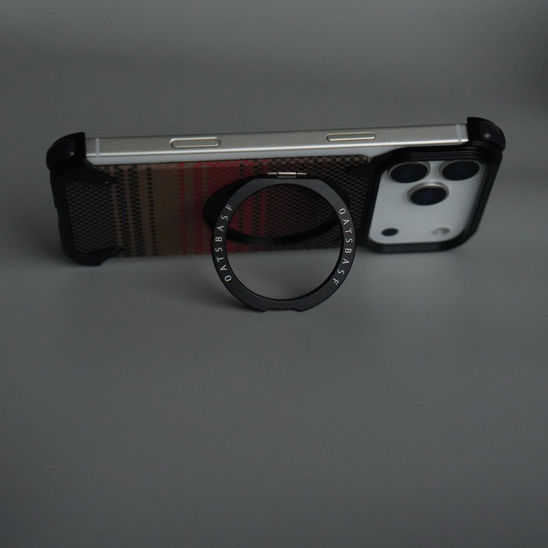 iPhone 17 Series Kevlar Fiber Texture Frameless Metal Kickstand Case