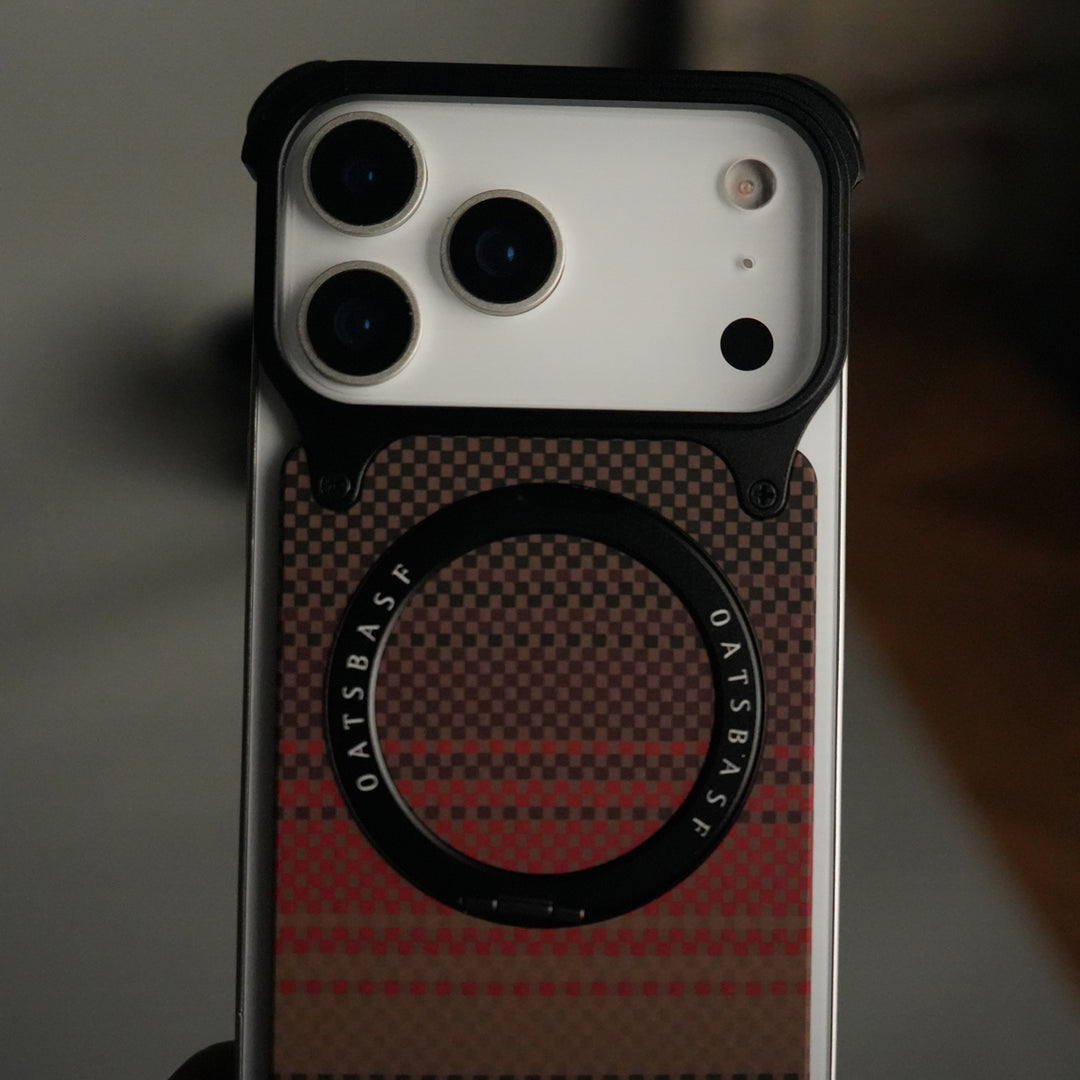 iPhone 17 Series Kevlar Fiber Texture Frameless Metal Kickstand Case