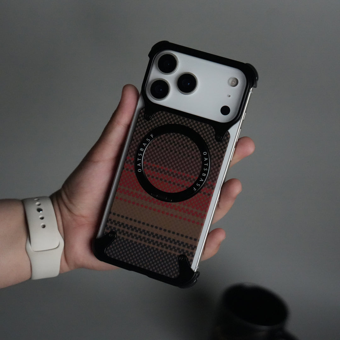 iPhone 17 Series Kevlar Fiber Texture Frameless Metal Kickstand Case