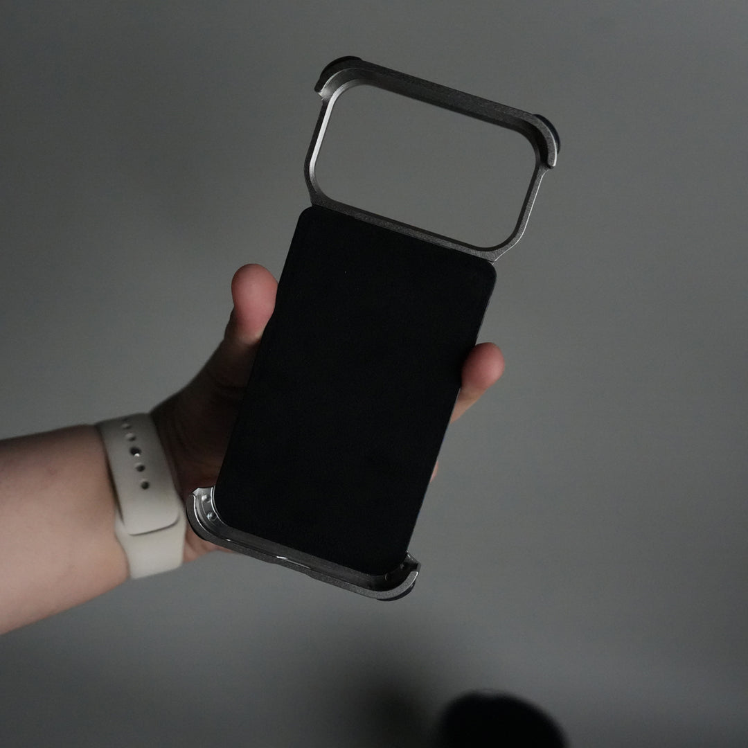 iPhone 17 Series Kevlar Fiber Texture Frameless Metal Kickstand Case