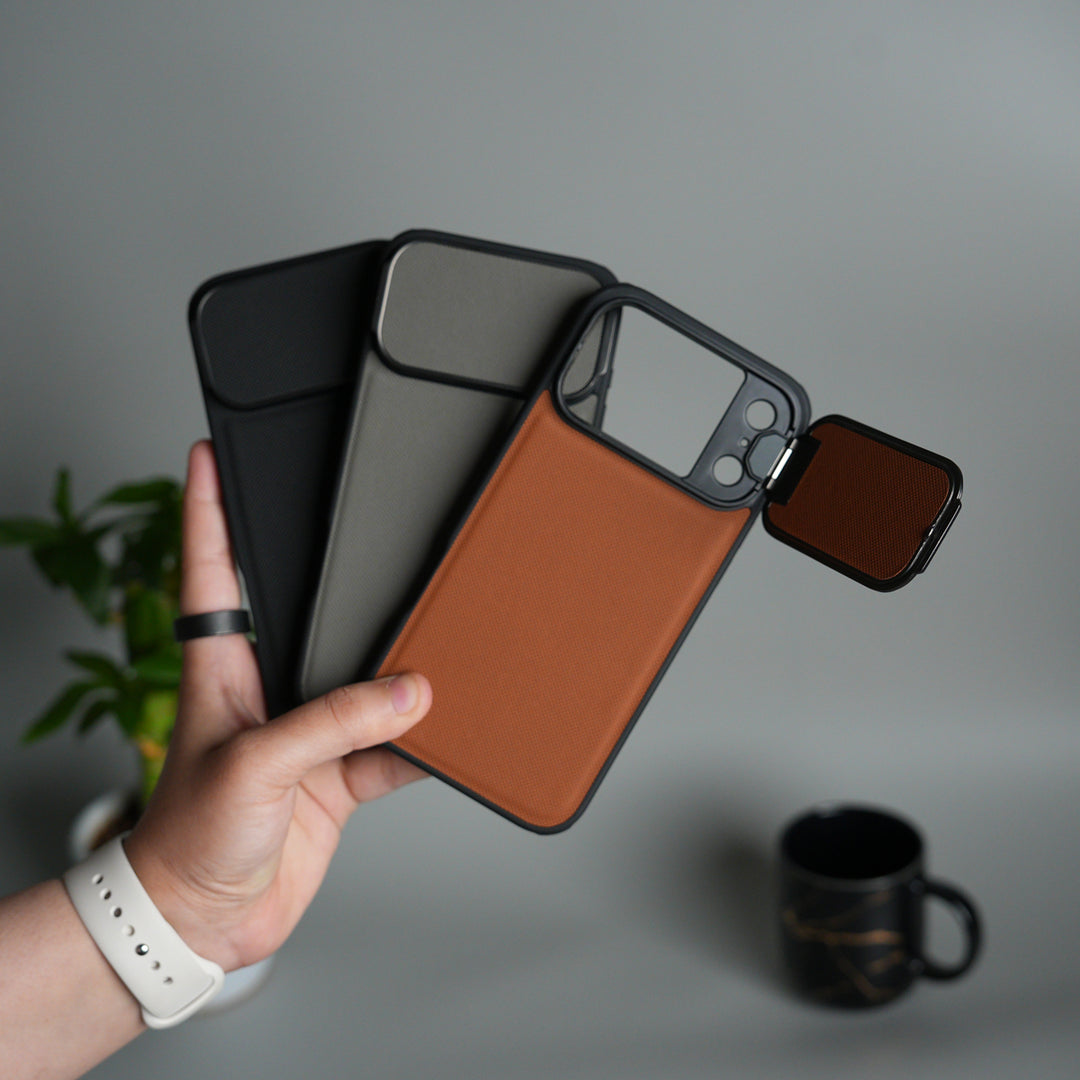 iPhone 17 Series Metal Camera Cap Stand Case Cover