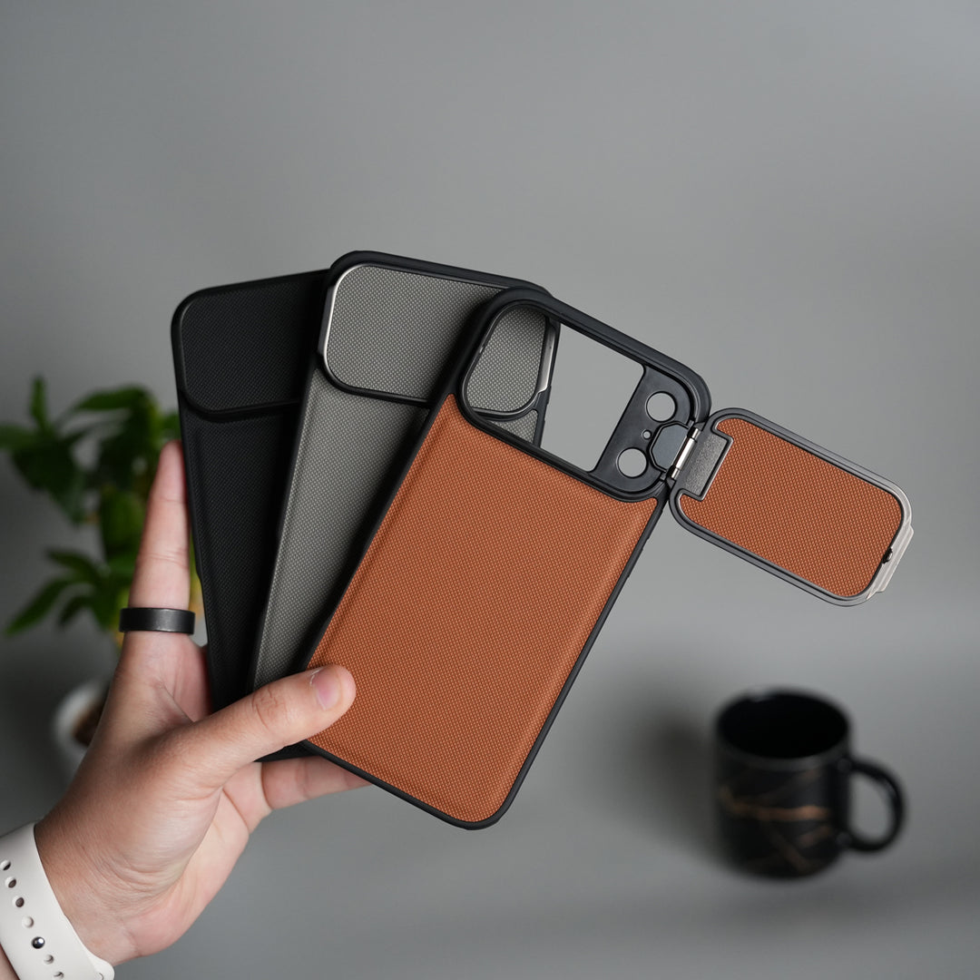 iPhone 17 Series Metal Camera Cap Stand Case Cover