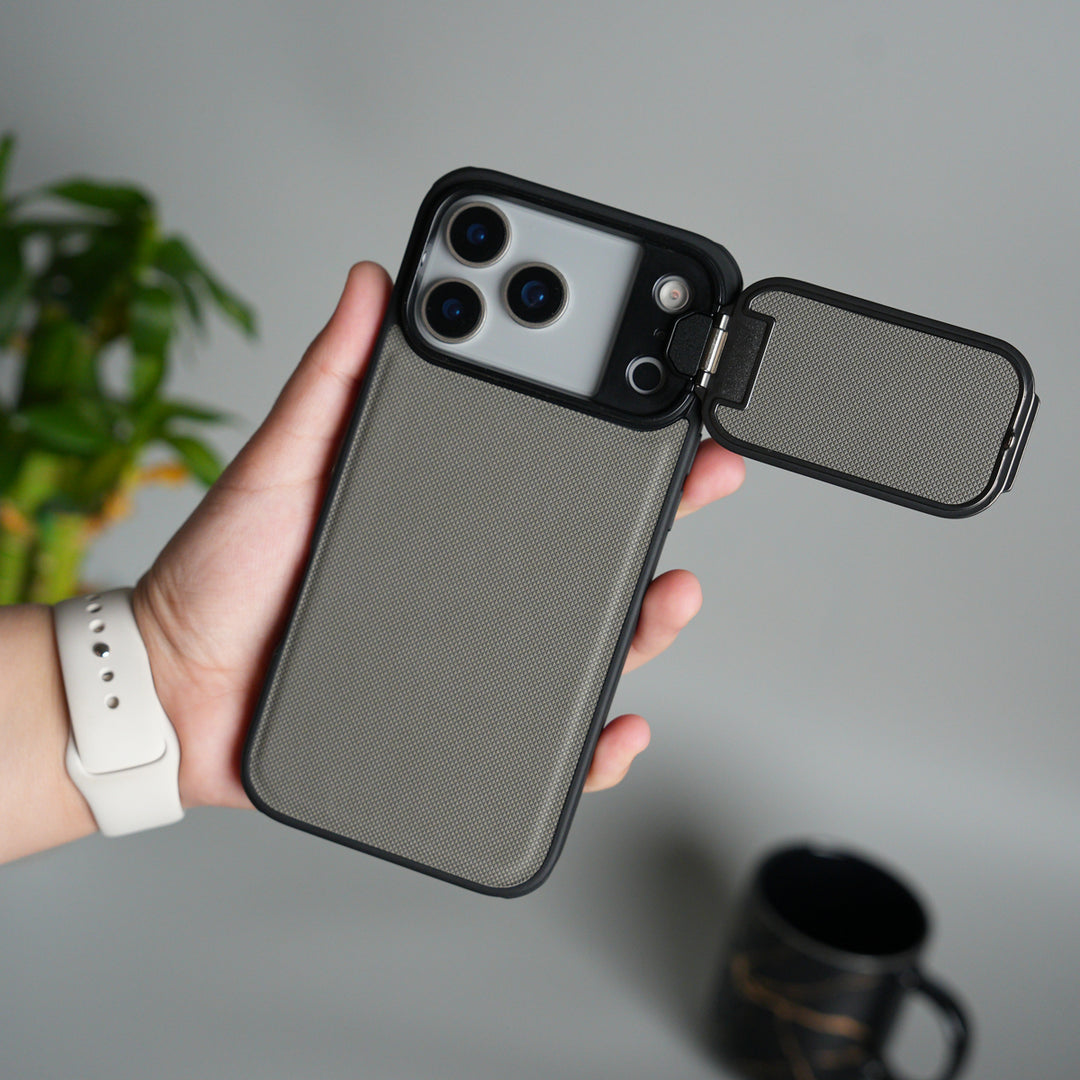 iPhone 17 Series Metal Camera Cap Stand Case Cover