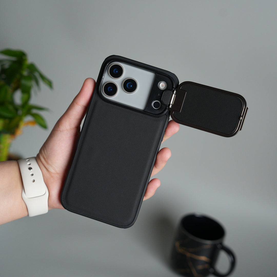 iPhone 17 Series Metal Camera Cap Stand Case Cover
