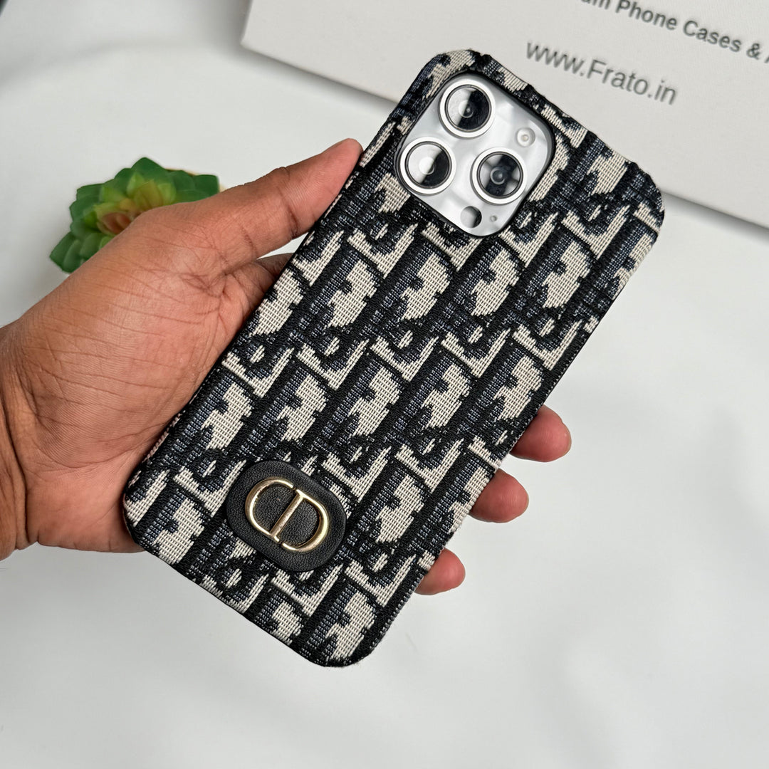 iPhone Luxury Brand CD Embroidery Case Cover (Black)
