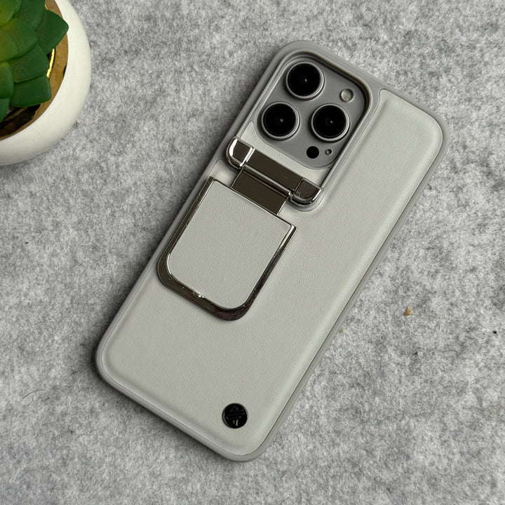 iPhone Metal Camera Cap Stand Case Cover ( WHITE )